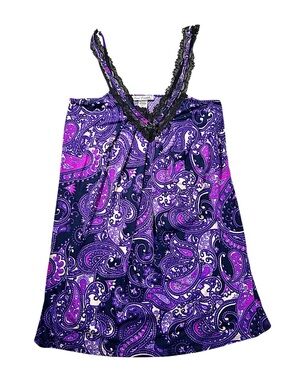 Linea Donatella Purple & Black Paisley Lace-Trim Chemise SZE S